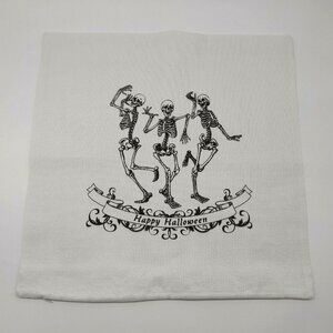 Dancing Skeletons Happy Halloween Square Pillow Cover With Zipper Closure White